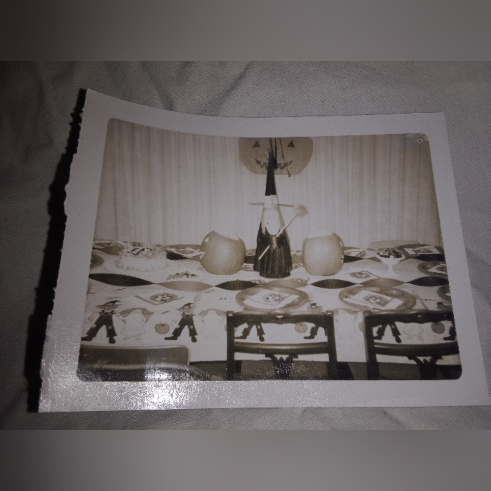 Vintage MCM Mid Century Halloween Polaroid Picture Witch Pumpkin Cake Decor